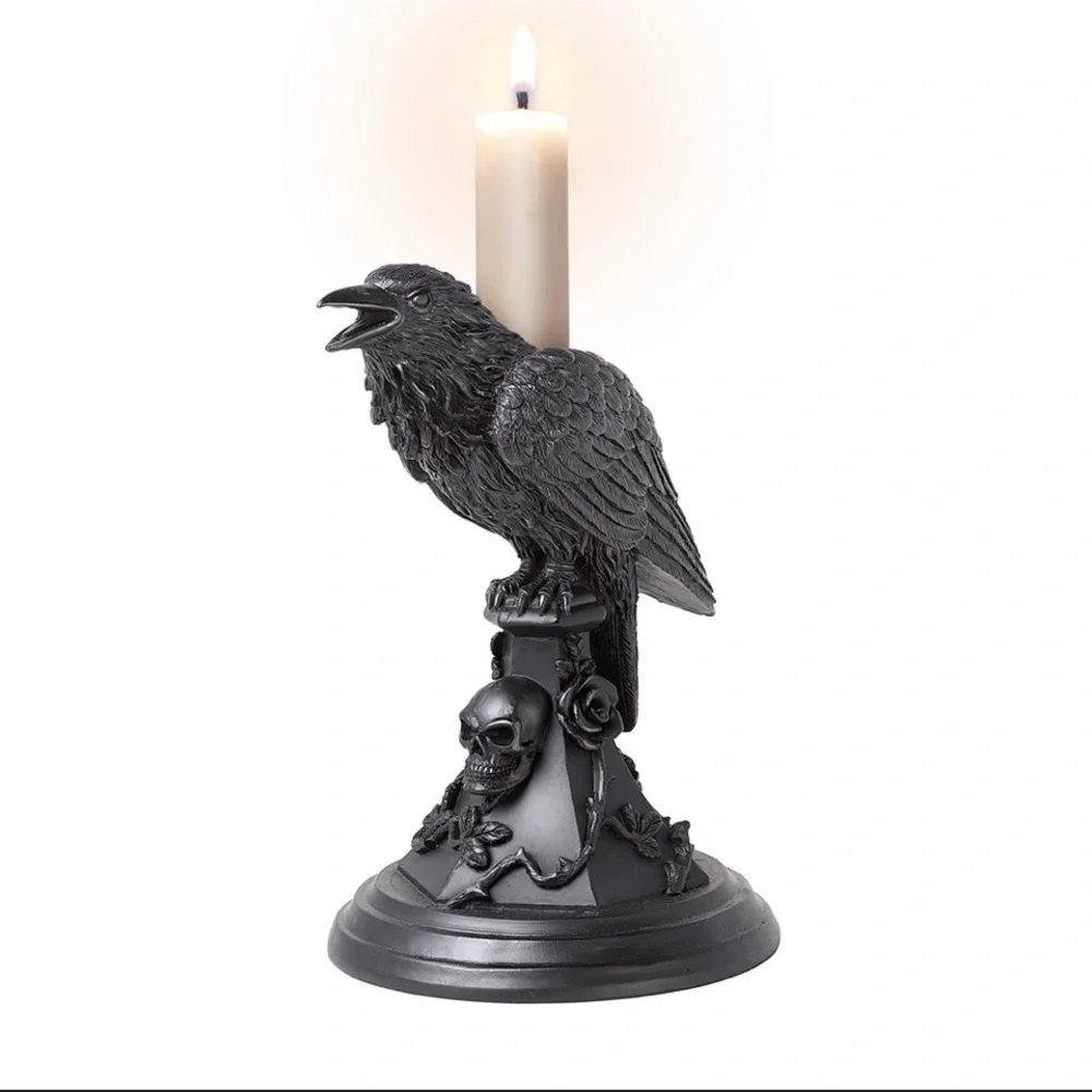 1 LEFT!!! Alchemy Gothic Black Raven Candle Stick Stand Black NWT - Picture 1 of 5